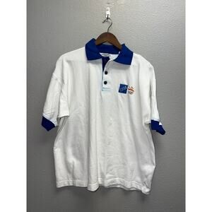Vintage Olympics Polo Shirt IBM Computers 1992 Barcelona White Blue 90s XL